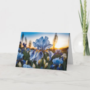 Blue and White Iris "Happy Birthday!" Greeting Card