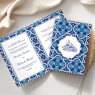 Blue and White Islamic Arabesque Muslim Wedding Invitation