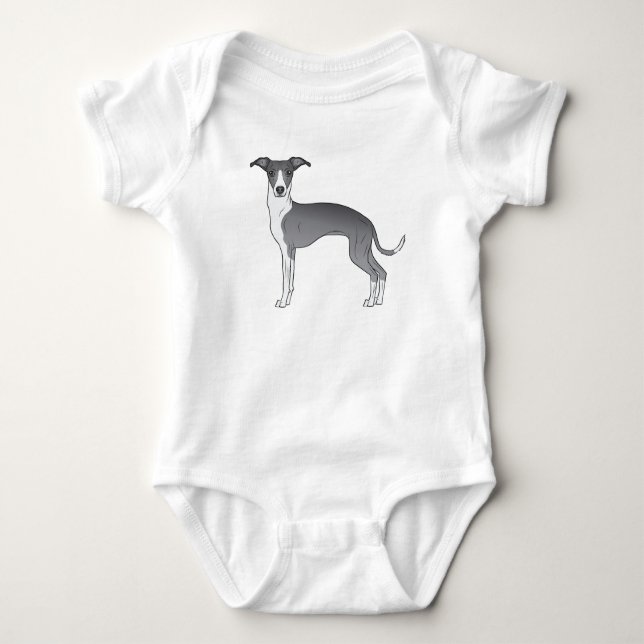Blue And White Italian Greyhound Cute Cartoon Dog Baby Bodysuit (Front)