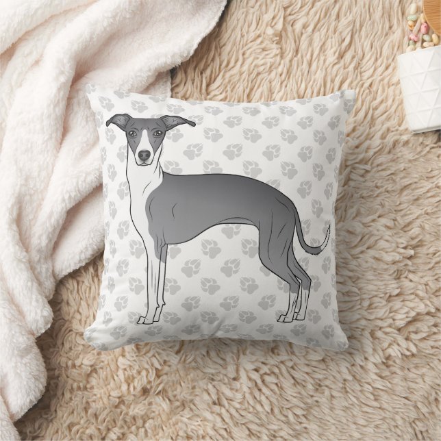 Blue And White Italian Greyhound Dog With Paws Cushion (Blanket)