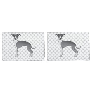 Blue And White Italian Greyhound Dog With Paws Pillowcase