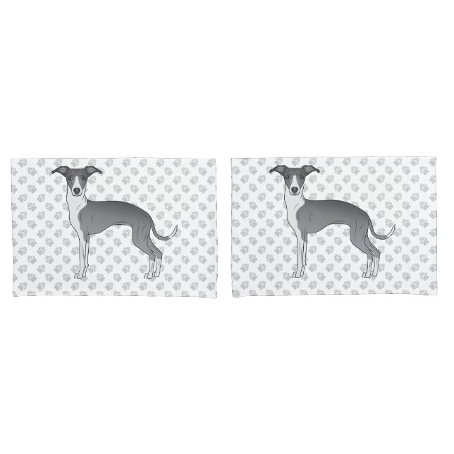 Blue And White Italian Greyhound Dog With Paws Pillowcase (Front-Set)