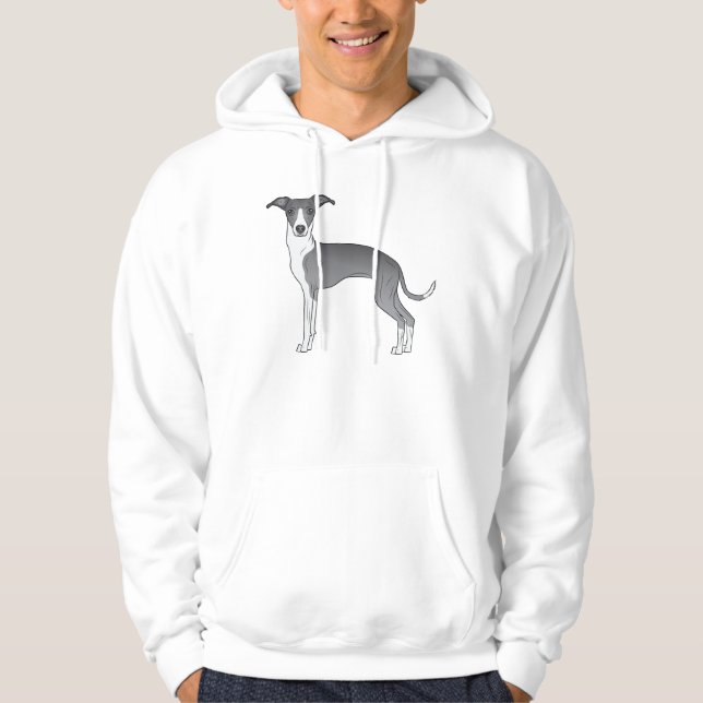 Blue And White Italian Greyhound Sighthound Design Hoodie (Front)