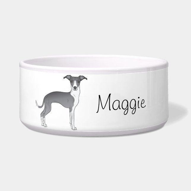 Blue And White Italian Greyhound With Custom Name (Front)