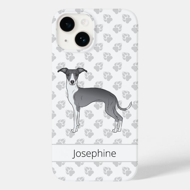 Blue And White Italian Greyhound With Custom Name Case-Mate iPhone Case (Back)