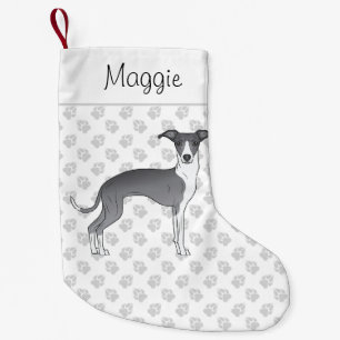 Blue And White Italian Greyhound With Custom Name Small Christmas Stocking