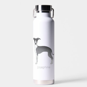 Blue And White Italian Greyhound With Custom Name Water Bottle