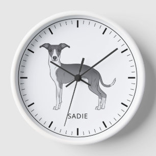 Blue And White Italian Greyhound With Custom Text Clock
