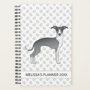 Blue And White Italian Greyhound With Custom Text Planner