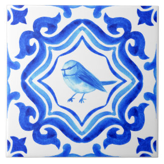 Blue and white Italian Hand Painted Mediterranean Ceramic Tile