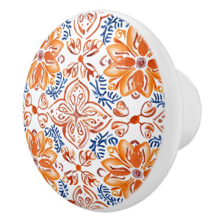 Blue and White Italian Tile Ceramic Knob