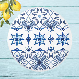Blue and White Italian Tile Mediterranean Pattern Ceramic Knob
