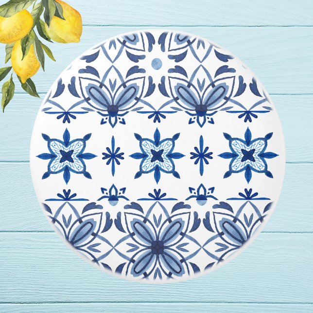 Blue and White Italian Tile Mediterranean Pattern Ceramic Knob (Creator Uploaded)