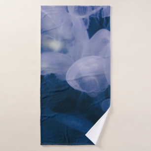 BLUE AND WHITE JELLYFISH IN WATER BATH TOWEL