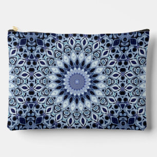 Blue and White Kaleidoscope Mandala Pattern Accessory Pouch