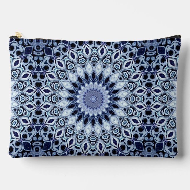 Blue and White Kaleidoscope Mandala Pattern Accessory Pouch (Front)