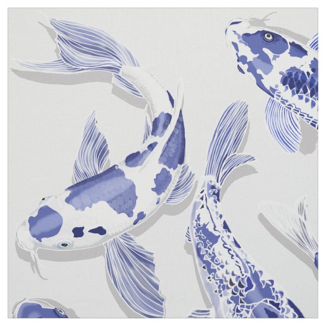 Blue and white Koi fish Fabric (Swatch)