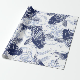 BLUE AND WHITE KOI FISH JAPANESE Wrapping Paper