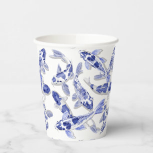 Blue and white koi fish paper cups