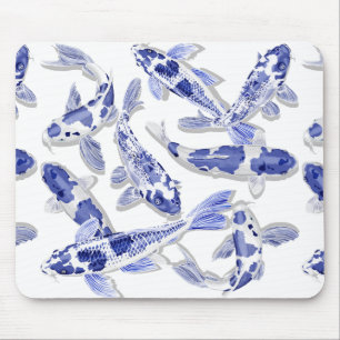 Blue and white koi mouse pad