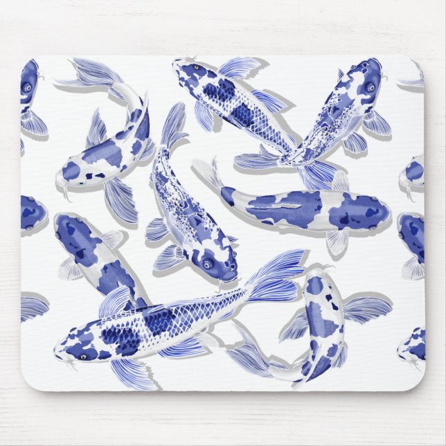 Blue and white koi mouse pad (Front)
