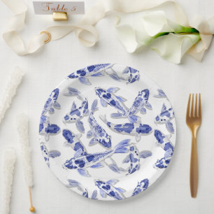 Blue and white Koi Paper Plate