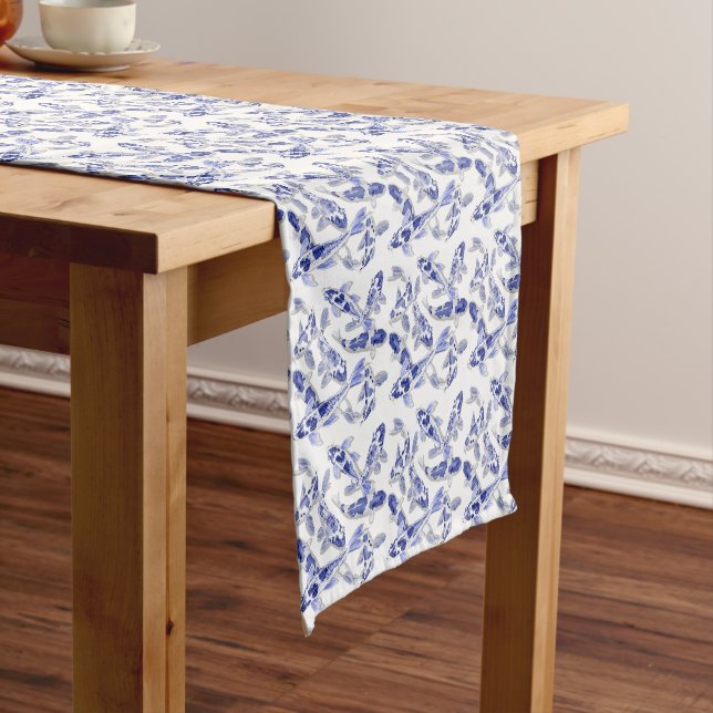 Blue and white Koi Short Table Runner (In Situ)