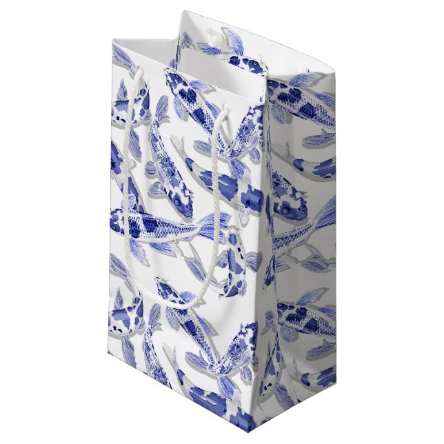 Blue and white Koi Small Gift Bag (Front Angled)