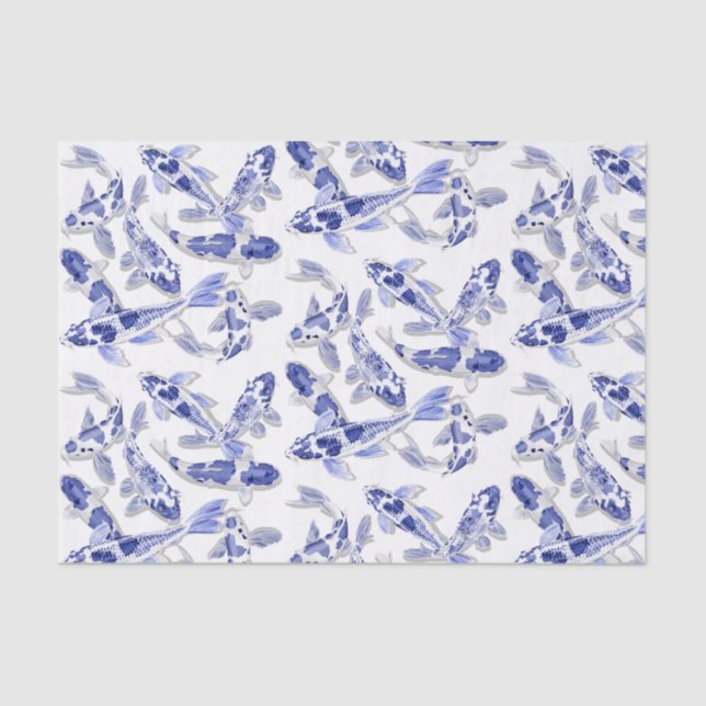 Blue and white Koi Tissue Paper (Front)