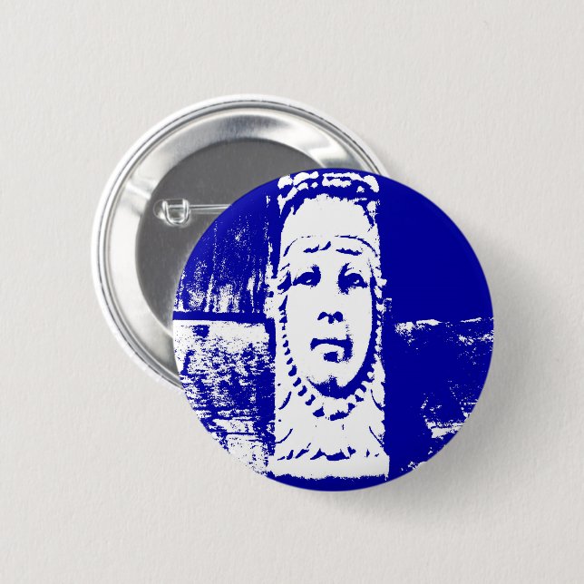 Blue and White Lady Face 6 Cm Round Badge (Front & Back)