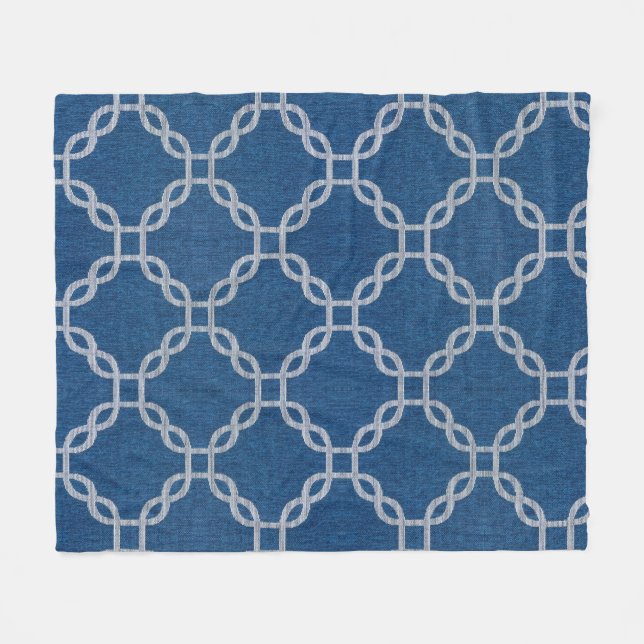 Blue and white Lattice Fleece Blanket (Front (Horizontal))