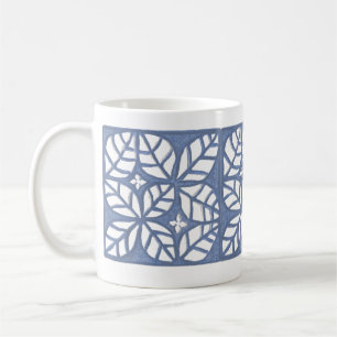 Blue and white leaf pattern mug