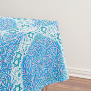 Blue and White Leafy Star of David Border Tablecloth
