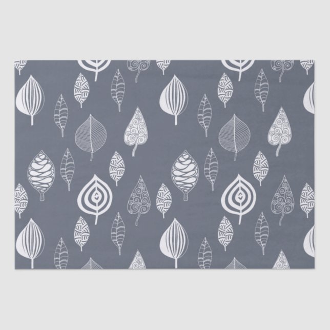 Blue and White Leaves Tissue Paper (Front)