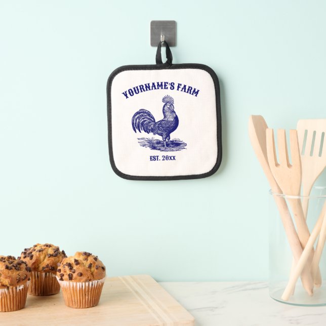 Blue and White Leghorn Rooster Pot Holder (Insitu(Hanging))