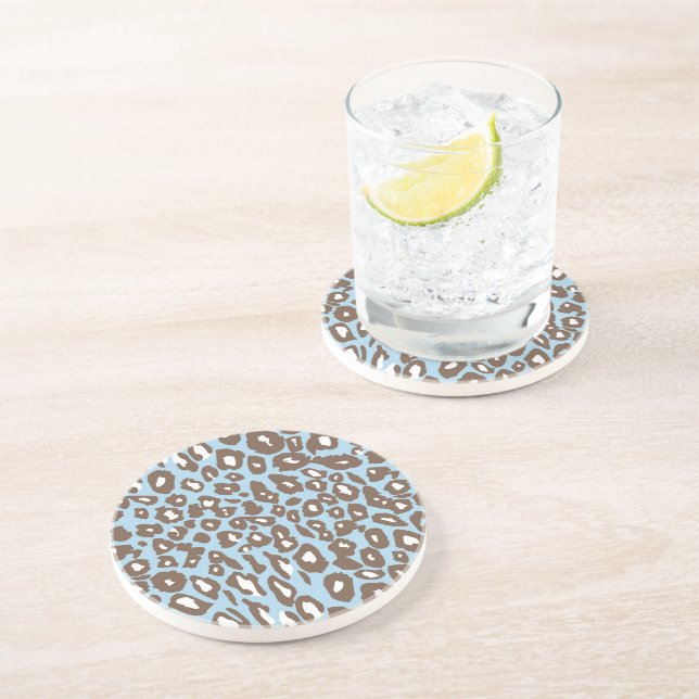 Blue and White Leopard Print Coaster (Side)