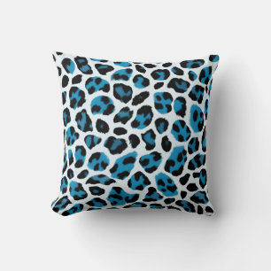Blue and White Leopard Print Cushion