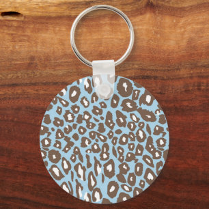 Blue and White Leopard Print Key Ring