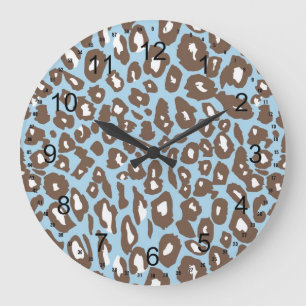 Blue and White Leopard Print Large Clock