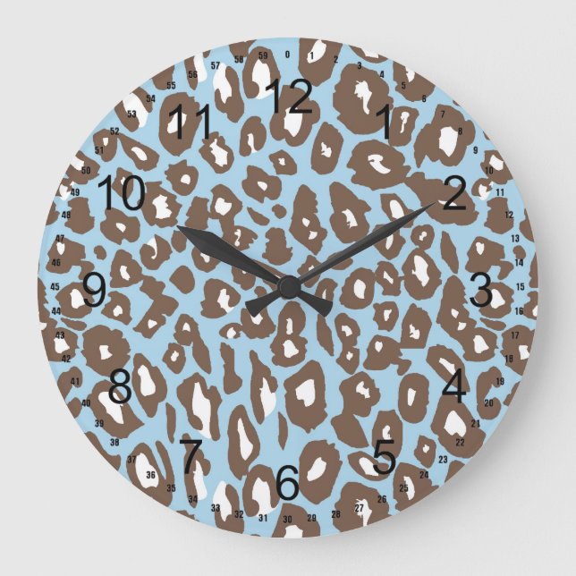 Blue and White Leopard Print Large Clock (Front)