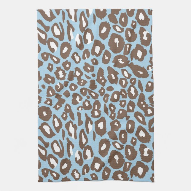 Blue and White Leopard Print Tea Towel (Vertical)