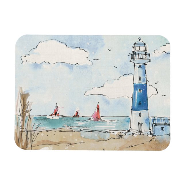 Blue and White Lighthouse Magnet (Horizontal)