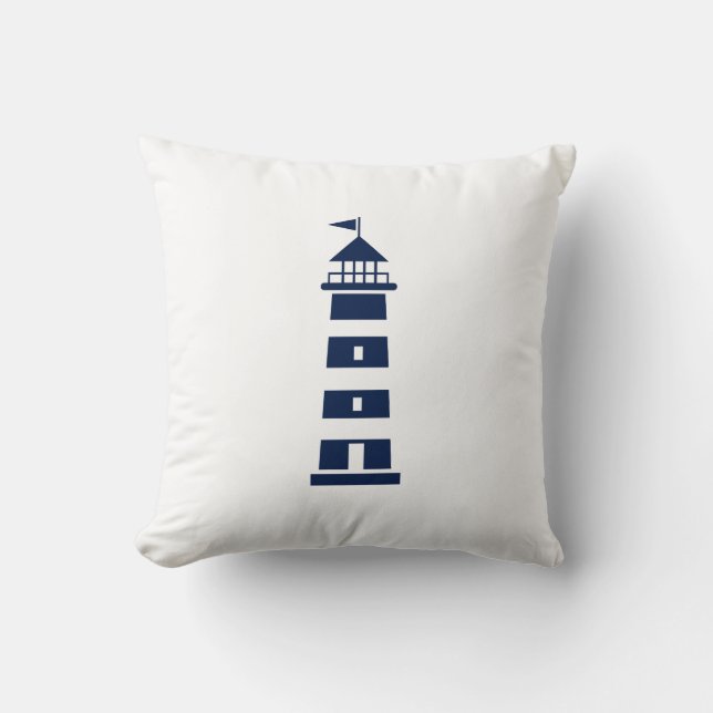 Blue and White, Lighthouse,  Nautical Pillow (Front)