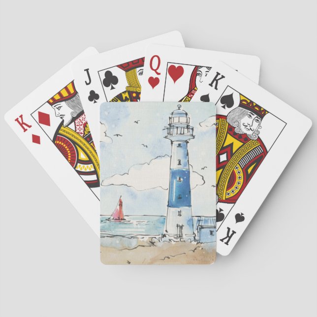 Blue and White Lighthouse Playing Cards (Back)