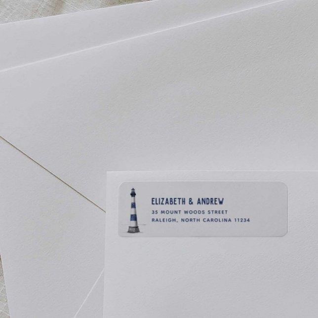 Blue and White Lighthouse Return Address Label (Creator Uploaded)