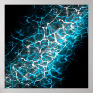 Blue and White Lightning Water Reflection   Poster
