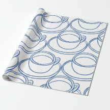 Blue and white line art tea-cups
