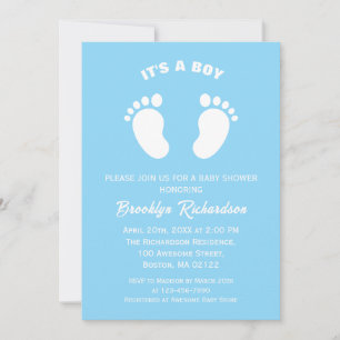 Blue And White Little Feet Its A Boy Baby Shower Invitation
