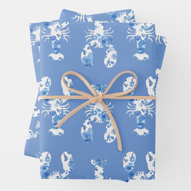 Blue and White Lobster Wrapping Sheets (In situ)