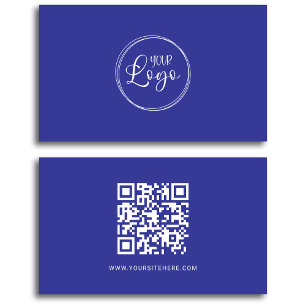 Blue and White Logo Minimalist QR Code Business Card